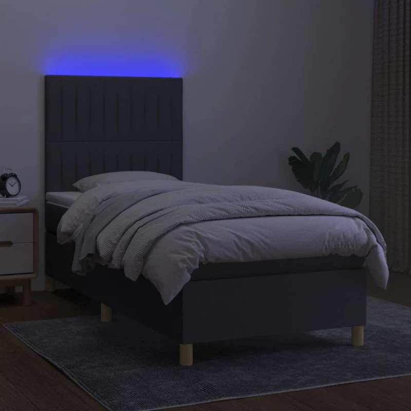 ΚΡΕΒΑΤΙ BOXSPRING ΜΕ ΣΤΡΩΜΑ & LED ΣΚ.ΓΚΡΙ 90X190 ΕΚ. ΥΦΑΣΜΑΤΙΝΟ 3135558