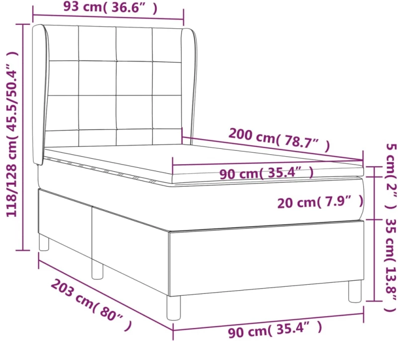 ΚΡΕΒΑΤΙ BOXSPRING ΜΕ ΣΤΡΩΜΑ ΣΚΟΥΡΟ ΓΚΡΙ 90X200 ΕΚ. ΥΦΑΣΜΑΤΙΝΟ 3127934