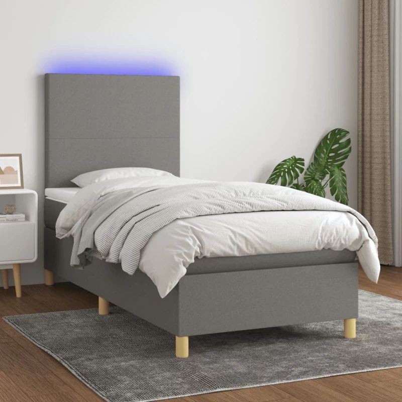 ΚΡΕΒΑΤΙ BOXSPRING ΜΕ ΣΤΡΩΜΑ & LED ΣΚ.ΓΚΡΙ 90X200 ΕΚ. ΥΦΑΣΜΑΤΙΝΟ 3135246