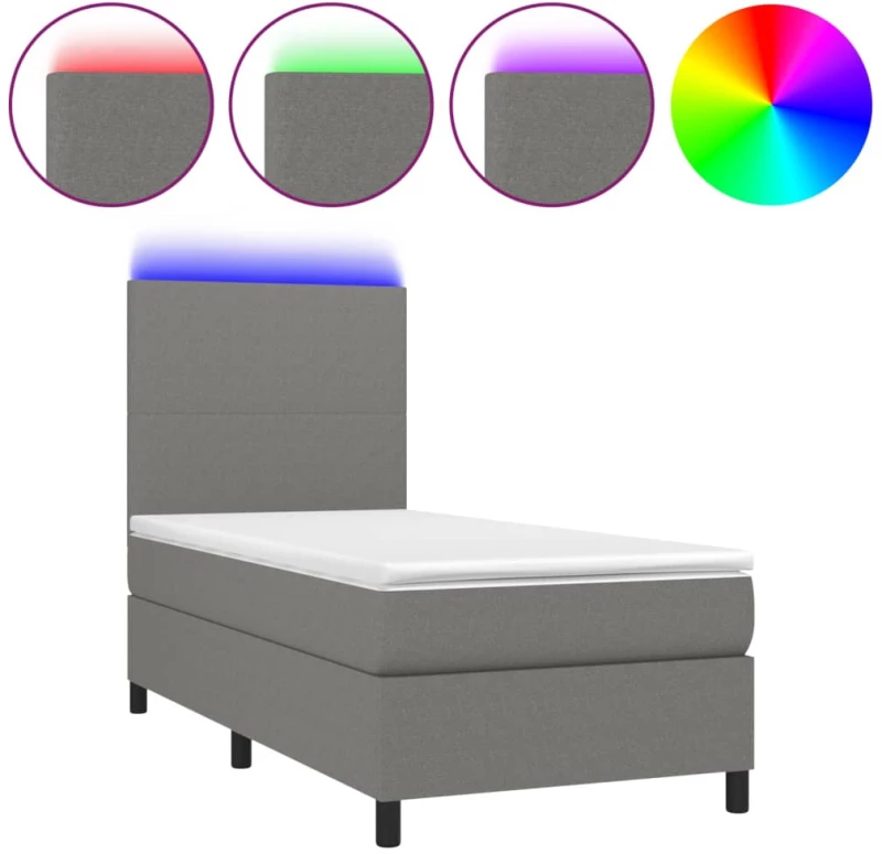 ΚΡΕΒΑΤΙ BOXSPRING ΜΕ ΣΤΡΩΜΑ & LED ΣΚ.ΓΚΡΙ 90X190 ΕΚ. ΥΦΑΣΜΑΤΙΝΟ 3134678