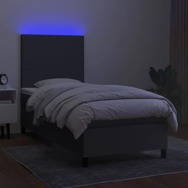 ΚΡΕΒΑΤΙ BOXSPRING ΜΕ ΣΤΡΩΜΑ & LED ΣΚ.ΓΚΡΙ 90X190 ΕΚ. ΥΦΑΣΜΑΤΙΝΟ 3134678