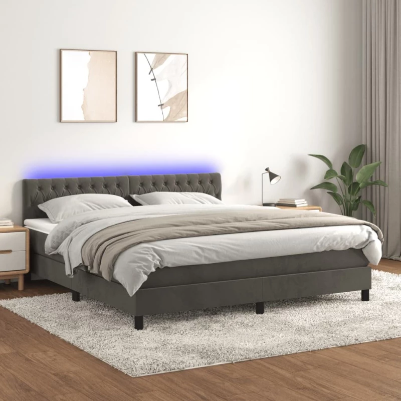 ΚΡΕΒΑΤΙ BOXSPRING ΜΕ ΣΤΡΩΜΑ & LED ΣΚ. ΓΚΡΙ 160X200ΕΚ. ΒΕΛΟΥΔΙΝΟ 3134592