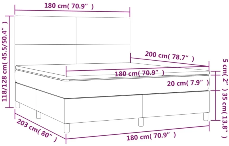 ΚΡΕΒΑΤΙ BOXSPRING ΜΕ ΣΤΡΩΜΑ & LED ΣΚ.ΓΚΡΙ 180X200 ΕΚ ΥΦΑΣΜΑΤΙΝΟ 3134734