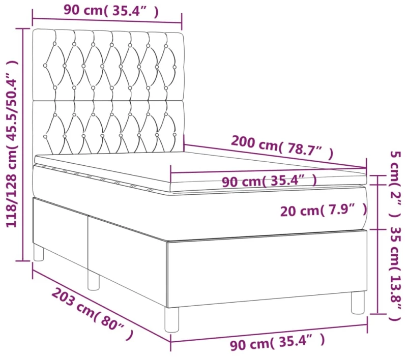 ΚΡΕΒΑΤΙ BOXSPRING ΜΕ ΣΤΡΩΜΑ ΣΚΟΥΡΟ ΓΚΡΙ 90X200 ΕΚ. ΥΦΑΣΜΑΤΙΝΟ 3142546