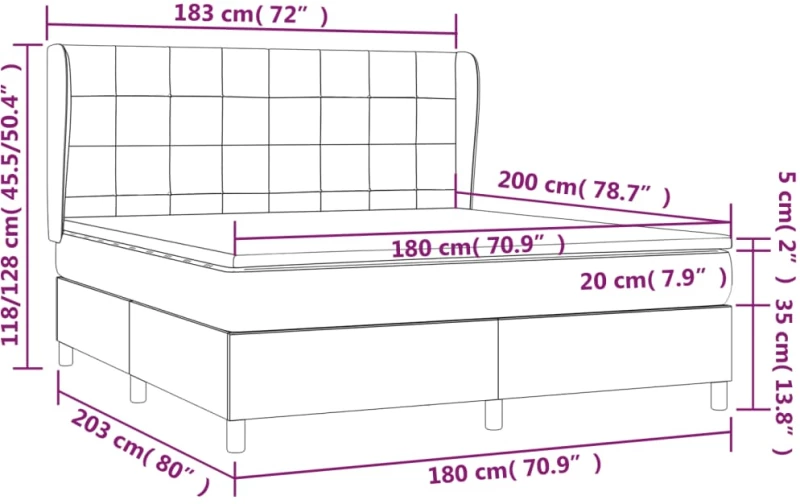 ΚΡΕΒΑΤΙ BOXSPRING ΜΕ ΣΤΡΩΜΑ ΣΚΟΥΡΟ ΓΚΡΙ 180X200 ΕΚ ΥΦΑΣΜΑΤΙΝ 3127982
