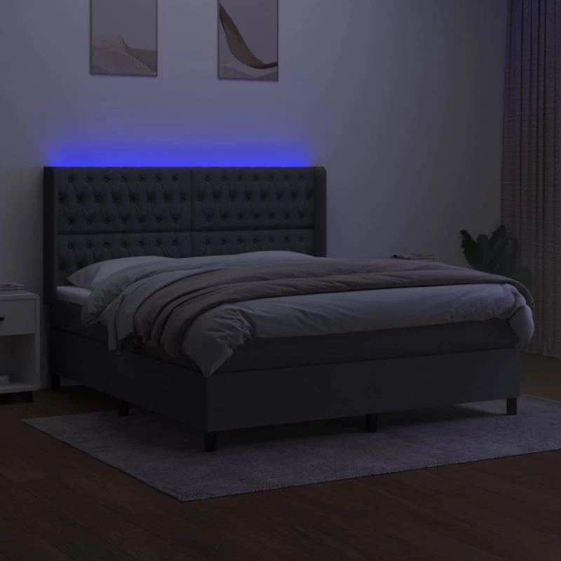 ΚΡΕΒΑΤΙ BOXSPRING ΜΕ ΣΤΡΩΜΑ & LED ΣΚ.ΓΚΡΙ 180X200 ΕΚ ΥΦΑΣΜΑΤΙΝΟ 3138574