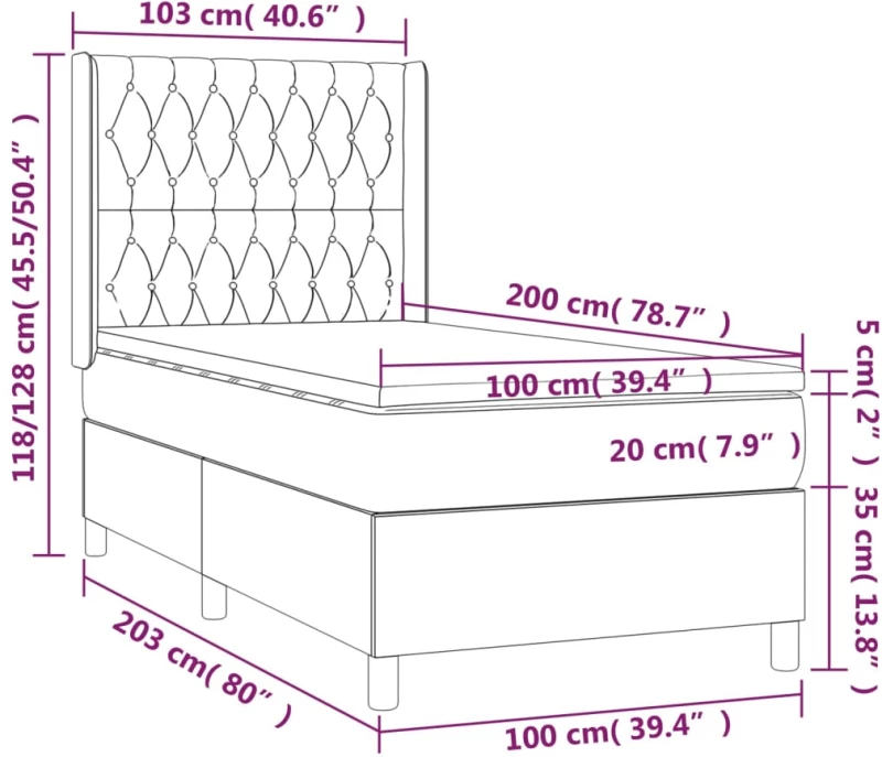 ΚΡΕΒΑΤΙ BOXSPRING ΜΕ ΣΤΡΩΜΑ & LED ΣΚ. ΓΚΡΙ 100X200ΕΚ. ΒΕΛΟΥΔΙΝΟ 3139728
