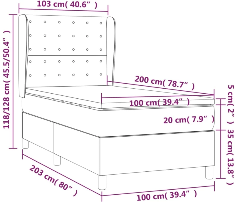 ΚΡΕΒΑΤΙ BOXSPRING ΜΕ ΣΤΡΩΜΑ ΜΑΥΡΟ 100 X 200 ΕΚ. ΥΦΑΣΜΑΤΙΝΟ 3128823