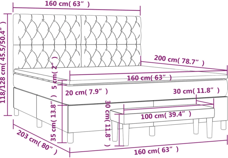 ΚΡΕΒΑΤΙ BOXSPRING ΜΕ ΣΤΡΩΜΑ ΣΚΟΥΡΟ ΓΚΡΙ 160X200 ΕΚ. ΒΕΛΟΥΔΙΝΟ 3138032