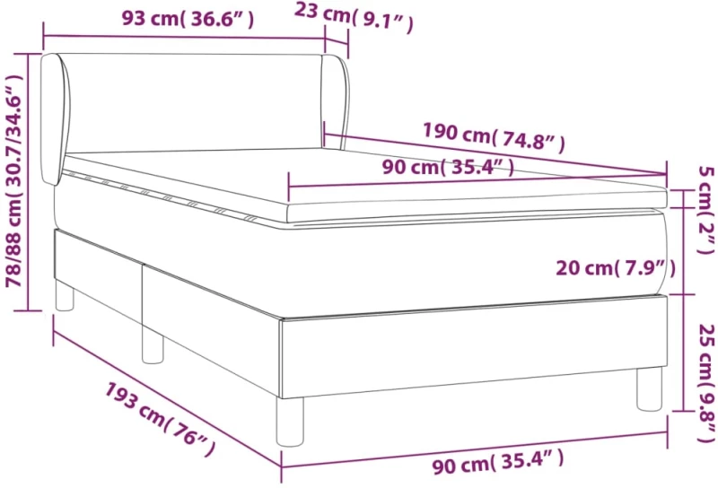 ΚΡΕΒΑΤΙ BOXSPRING ΜΕ ΣΤΡΩΜΑ ΣΚΟΥΡΟ ΓΚΡΙ 90X190 ΕΚ. ΥΦΑΣΜΑΤΙΝΟ 3126046