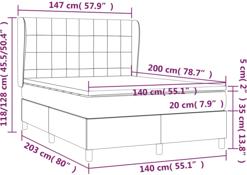 ΚΡΕΒΑΤΙ BOXSPRING ΜΕ ΣΤΡΩΜΑ ΣΚΟΥΡΟ ΓΚΡΙ 140X200 ΕΚ ΥΦΑΣΜΑΤΙΝΟ 3128526