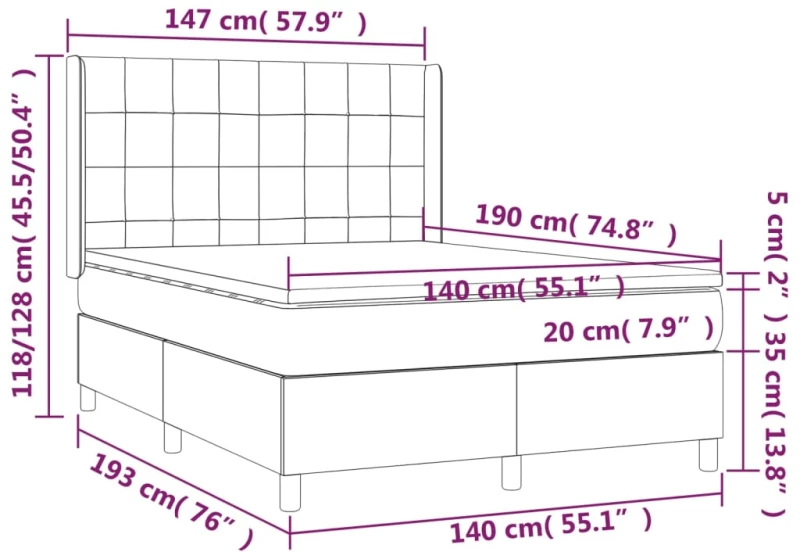 ΚΡΕΒΑΤΙ BOXSPRING ΜΕ ΣΤΡΩΜΑ ΑΝΟΙΧΤΟ ΓΚΡΙ 140X190 ΕΚ. ΥΦΑΣΜΑΤΙΝΟ 3131425