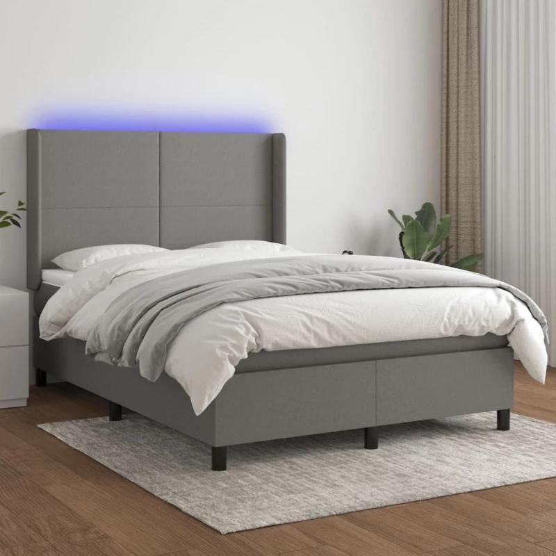 ΚΡΕΒΑΤΙ BOXSPRING ΜΕ ΣΤΡΩΜΑ & LED ΣΚ.ΓΚΡΙ 140X200 ΕΚ ΥΦΑΣΜΑΤΙΝΟ 3138158