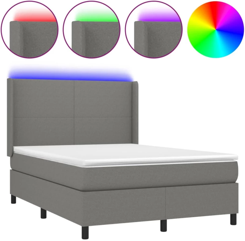 ΚΡΕΒΑΤΙ BOXSPRING ΜΕ ΣΤΡΩΜΑ & LED ΣΚ.ΓΚΡΙ 140X200 ΕΚ ΥΦΑΣΜΑΤΙΝΟ 3138158