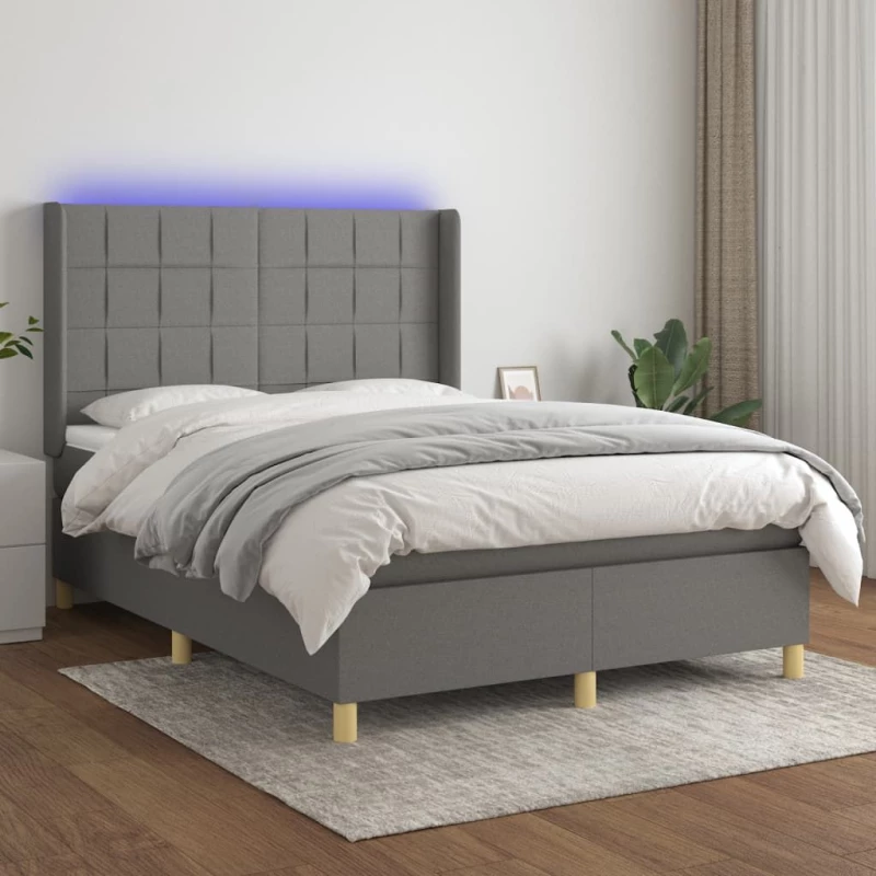 ΚΡΕΒΑΤΙ BOXSPRING ΜΕ ΣΤΡΩΜΑ & LED ΣΚ.ΓΚΡΙ 140X190ΕΚ. ΥΦΑΣΜΑΤΙΝΟ 3138870