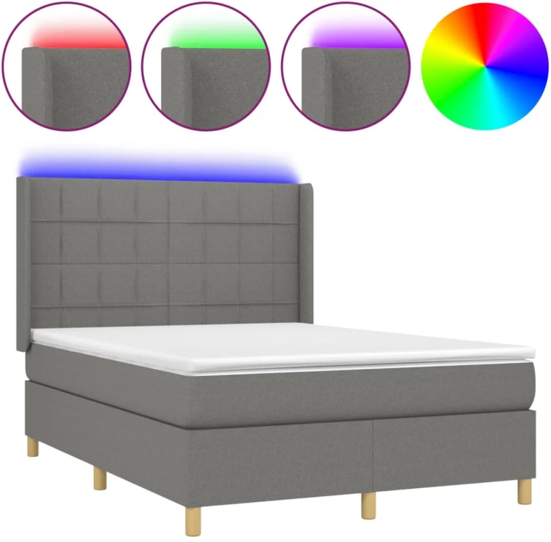ΚΡΕΒΑΤΙ BOXSPRING ΜΕ ΣΤΡΩΜΑ & LED ΣΚ.ΓΚΡΙ 140X190ΕΚ. ΥΦΑΣΜΑΤΙΝΟ 3138870