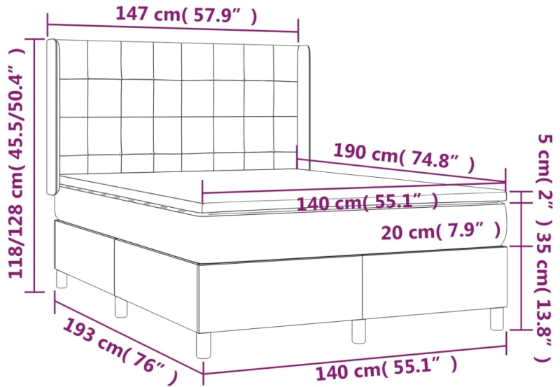 ΚΡΕΒΑΤΙ BOXSPRING ΜΕ ΣΤΡΩΜΑ & LED ΣΚ.ΓΚΡΙ 140X190ΕΚ. ΥΦΑΣΜΑΤΙΝΟ 3138870
