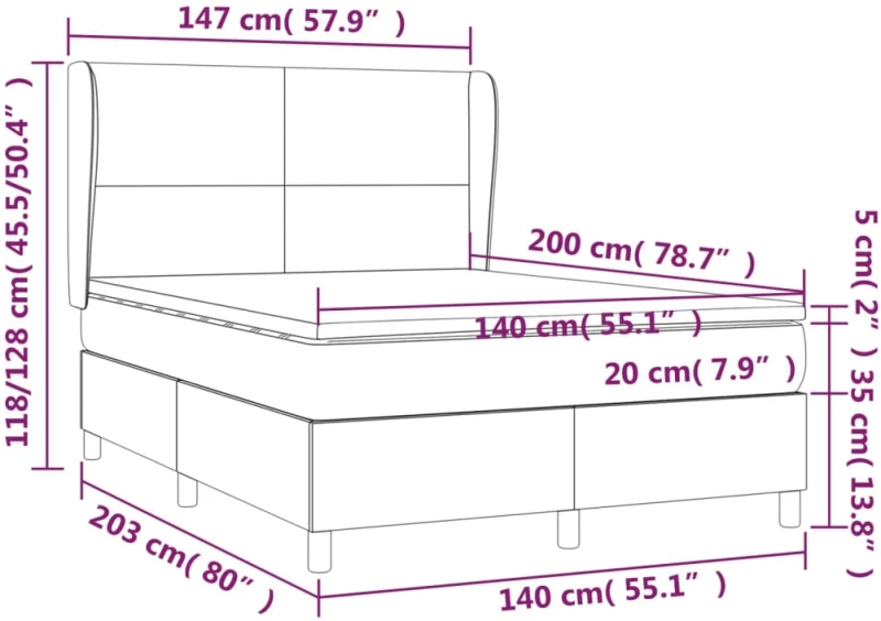 ΚΡΕΒΑΤΙ BOXSPRING ΜΕ ΣΤΡΩΜΑ ΣΚΟΥΡΟ ΓΚΡΙ 140X200 ΕΚ ΥΦΑΣΜΑΤΙΝΟ 3128366