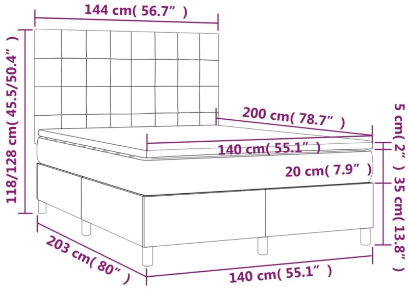 ΚΡΕΒΑΤΙ BOXSPRING ΜΕ ΣΤΡΩΜΑ ΣΚΟΥΡΟ ΓΚΡΙ 140X200 ΕΚ ΥΦΑΣΜΑΤΙΝΟ 3141778
