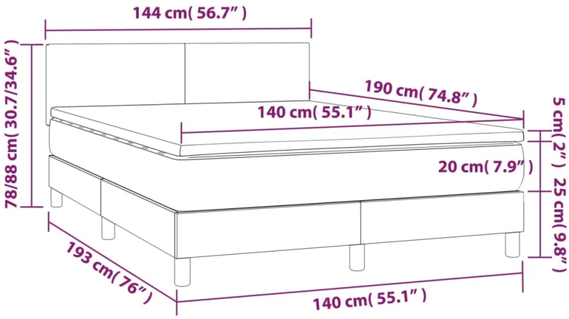 ΚΡΕΒΑΤΙ BOXSPRING ΜΕ ΣΤΡΩΜΑ ΣΚΟΥΡΟ ΓΚΡΙ 140X190 ΕΚ. ΥΦΑΣΜΑΤΙΝΟ 3140450