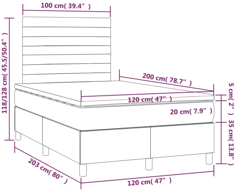 ΚΡΕΒΑΤΙ BOXSPRING ΜΕ ΣΤΡΩΜΑ & LED ΑΝ.ΓΚΡΙ 120X200 ΕΚ ΥΦΑΣΜΑΤΙΝΟ 3135501