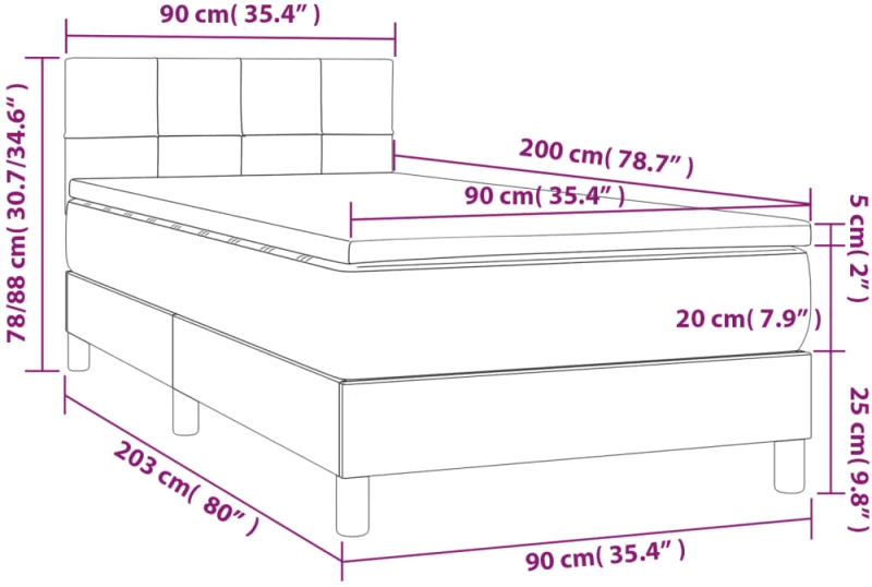 ΚΡΕΒΑΤΙ BOXSPRING ΜΕ ΣΤΡΩΜΑ ΣΚΟΥΡΟ ΓΚΡΙ 90X200 ΕΚ. ΥΦΑΣΜΑΤΙΝΟ 3140026