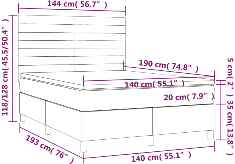 ΚΡΕΒΑΤΙ BOXSPRING ΜΕ ΣΤΡΩΜΑ ΑΝΟΙΧΤΟ ΓΚΡΙ 140X190 ΕΚ. ΥΦΑΣΜΑΤΙΝΟ 3142409