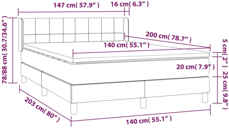 ΚΡΕΒΑΤΙ BOXSPRING ΜΕ ΣΤΡΩΜΑ ΜΑΥΡΟ 140X200 ΕΚ. ΥΦΑΣΜΑΤΙΝΟ 3130275