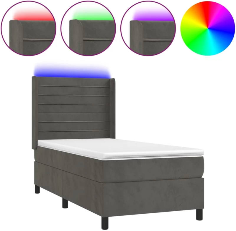 ΚΡΕΒΑΤΙ BOXSPRING ΜΕ ΣΤΡΩΜΑ & LED ΣΚ. ΓΚΡΙ 100X200ΕΚ. ΒΕΛΟΥΔΙΝΟ 3139608