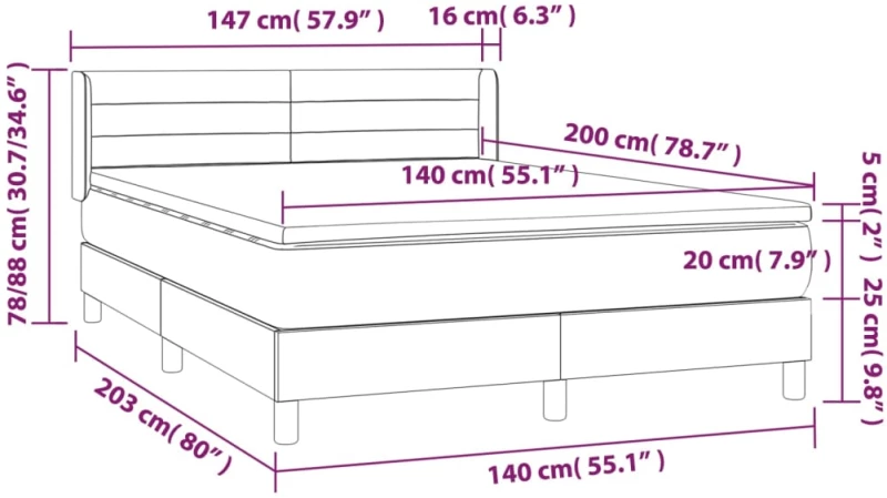 ΚΡΕΒΑΤΙ BOXSPRING ΜΕ ΣΤΡΩΜΑ ΣΚΟΥΡΟ ΓΚΡΙ 140X200 ΕΚ ΥΦΑΣΜΑΤΙΝΟ 3129794