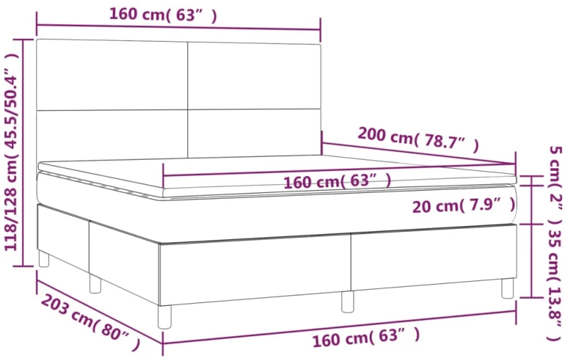 ΚΡΕΒΑΤΙ BOXSPRING ΜΕ ΣΤΡΩΜΑ & LED ΑΝ.ΓΚΡΙ 160X200ΕΚ. ΥΦΑΣΜΑΤΙΝΟ 3134725