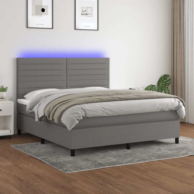 ΚΡΕΒΑΤΙ BOXSPRING ΜΕ ΣΤΡΩΜΑ & LED ΣΚ.ΓΚΡΙ 160X200 ΕΚ ΥΦΑΣΜΑΤΙΝΟ 3134966