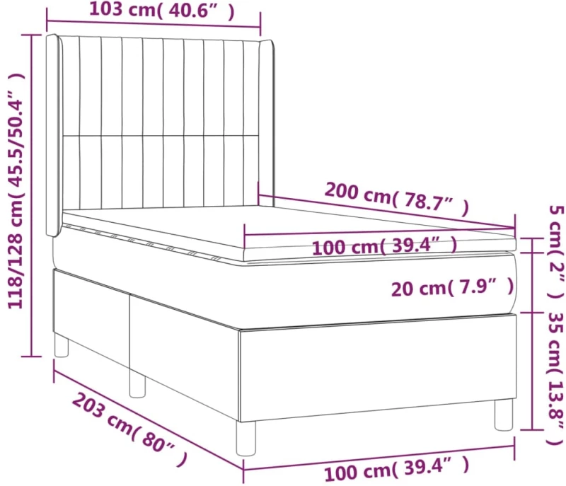 ΚΡΕΒΑΤΙ BOXSPRING ΜΕ ΣΤΡΩΜΑ & LED ΑΝ.ΓΚΡΙ 100X200ΕΚ. ΥΦΑΣΜΑΤΙΝΟ 3138453