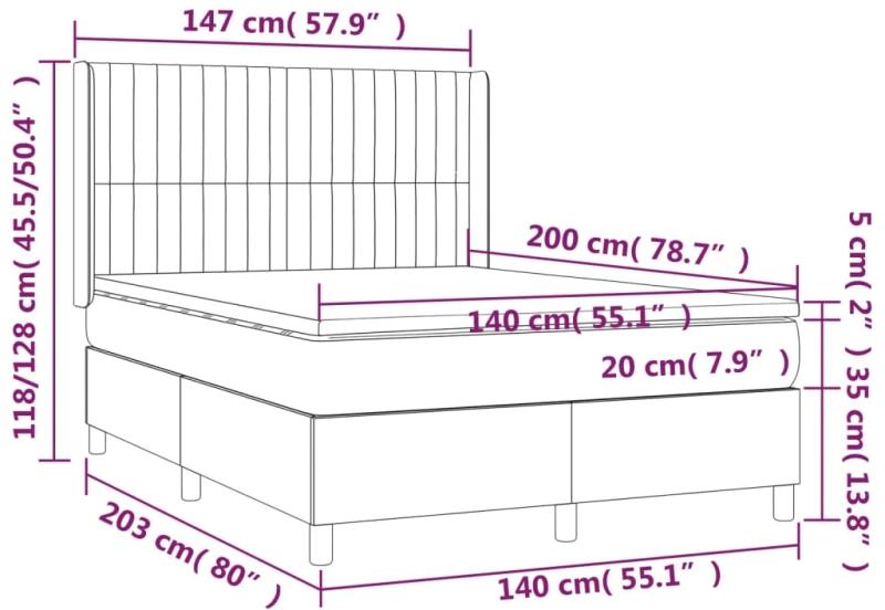 ΚΡΕΒΑΤΙ BOXSPRING ΜΕ ΣΤΡΩΜΑ & LED ΑΝ.ΓΚΡΙ 140X200ΕΚ. ΥΦΑΣΜΑΤΙΝΟ 3138477