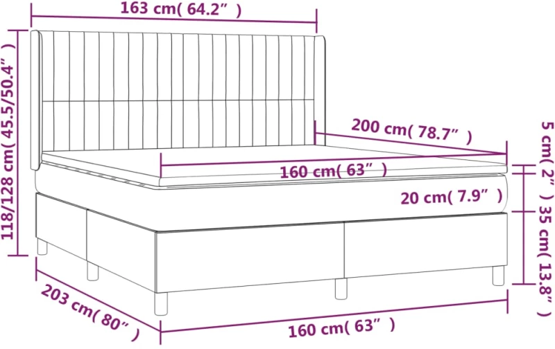 ΚΡΕΒΑΤΙ BOXSPRING ΜΕ ΣΤΡΩΜΑ & LED ΜΑΥΡΟ 160X200 ΕΚ. ΥΦΑΣΜΑΤΙΝΟ 3138487