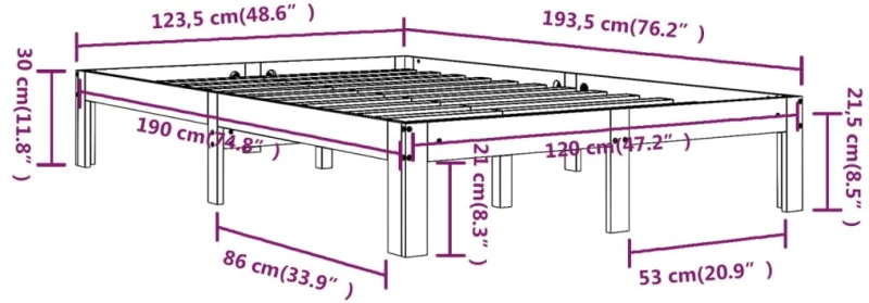 ΠΛΑΙΣΙΟ ΚΡΕΒΑΤΙΟΥ 120 X 190 ΕΚ. ΑΠΟ ΜΑΣΙΦ ΞΥΛΟ 4FT SMALL DOUBLE 810335