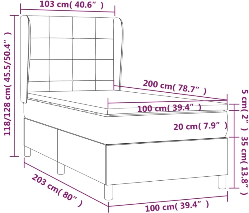 ΚΡΕΒΑΤΙ BOXSPRING ΜΕ ΣΤΡΩΜΑ ΣΚΟΥΡΟ ΓΚΡΙ 100X200 ΕΚ. ΥΦΑΣΜΑΤΙΝΟ 3127942