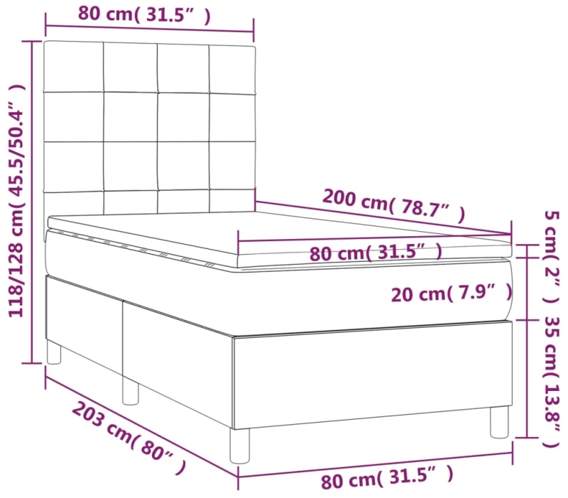 ΚΡΕΒΑΤΙ BOXSPRING ΜΕ ΣΤΡΩΜΑ & LED ΑΝ.ΓΚΡΙ 80X200 ΕΚ. ΥΦΑΣΜΑΤΙΝΟ 3134829