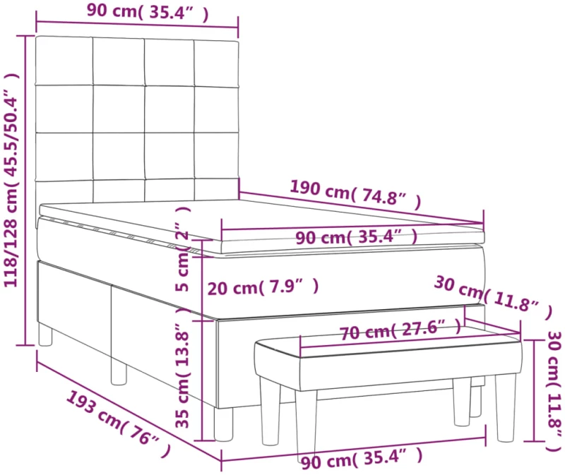 ΚΡΕΒΑΤΙ BOXSPRING ΜΕ ΣΤΡΩΜΑ ΣΚΟΥΡΟ ΓΚΡΙ 90X190 ΕΚ. ΒΕΛΟΥΔΙΝΟ 3137816