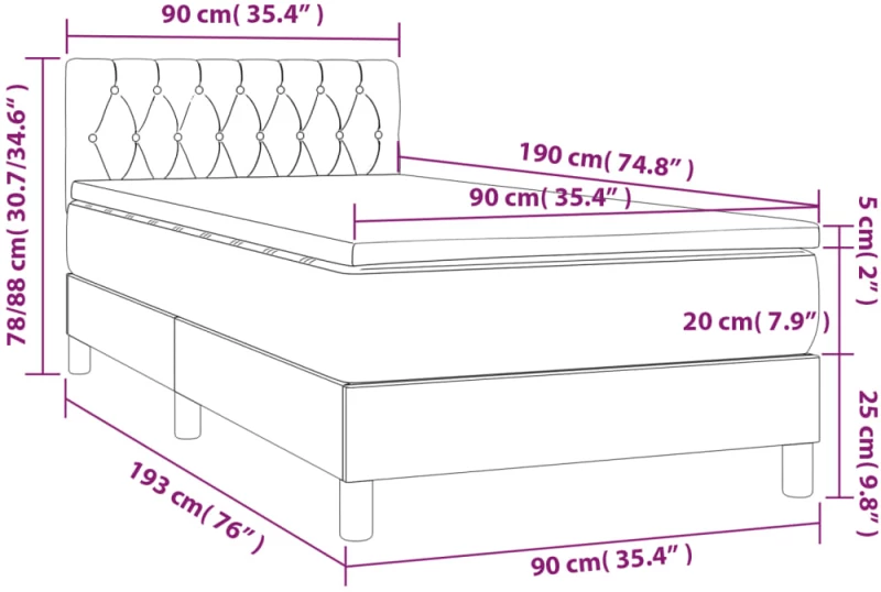 ΚΡΕΒΑΤΙ BOXSPRING ΜΕ ΣΤΡΩΜΑ ΣΚΟΥΡΟ ΓΚΡΙ 90X190 ΕΚ. ΥΦΑΣΜΑΤΙΝΟ 3140818