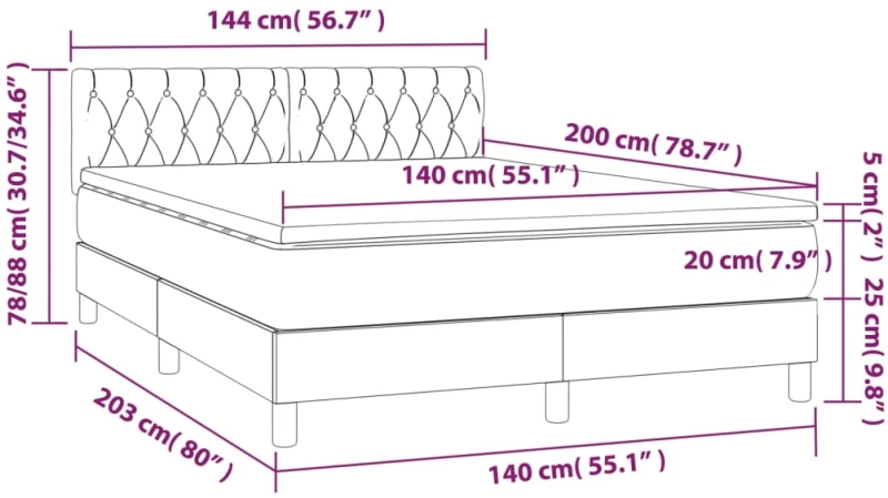 ΚΡΕΒΑΤΙ BOXSPRING ΜΕ ΣΤΡΩΜΑ & LED ΑΝ.ΓΚΡΙ 140X200 ΕΚ ΥΦΑΣΜΑΤΙΝΟ 3133397