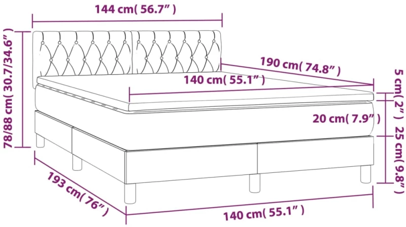 ΚΡΕΒΑΤΙ BOXSPRING ΜΕ ΣΤΡΩΜΑ ΣΚΟΥΡΟ ΓΚΡΙ 140X190 ΕΚ. ΥΦΑΣΜΑΤΙΝΟ 3140850