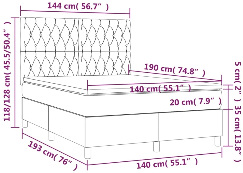 ΚΡΕΒΑΤΙ BOXSPRING ΜΕ ΣΤΡΩΜΑ & LED ΜΠΛΕ 140X190 ΕΚ. ΥΦΑΣΜΑΤΙΝΟ 3135115