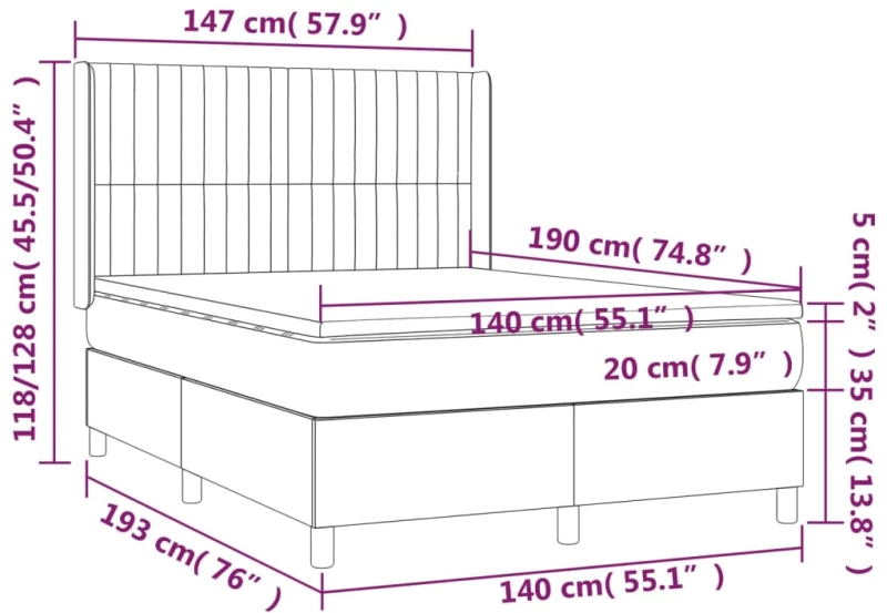 ΚΡΕΒΑΤΙ BOXSPRING ΜΕ ΣΤΡΩΜΑ & LED ΣΚ.ΚΑΦΕ 140X190ΕΚ. ΥΦΑΣΜΑΤΙΝΟ 3139032