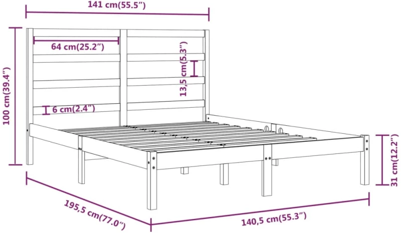 ΠΛΑΙΣΙΟ ΚΡΕΒΑΤΙΟΥ 135 X 190 ΕΚ. ΑΠΟ ΞΥΛΟ ΠΕΥΚΟΥ 4FT6 DOUBLE 3104908