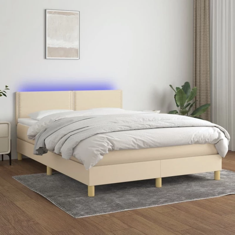 ΚΡΕΒΑΤΙ BOXSPRING ΜΕ ΣΤΡΩΜΑ & LED ΚΡΕΜ 140X200 ΕΚ. ΥΦΑΣΜΑΤΙΝΟ 3133642