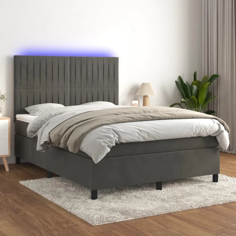 ΚΡΕΒΑΤΙ BOXSPRING ΜΕ ΣΤΡΩΜΑ & LED ΣΚ. ΓΚΡΙ 140X190ΕΚ. ΒΕΛΟΥΔΙΝΟ 3136240