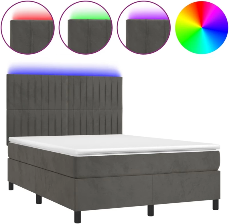 ΚΡΕΒΑΤΙ BOXSPRING ΜΕ ΣΤΡΩΜΑ & LED ΣΚ. ΓΚΡΙ 140X190ΕΚ. ΒΕΛΟΥΔΙΝΟ 3136240