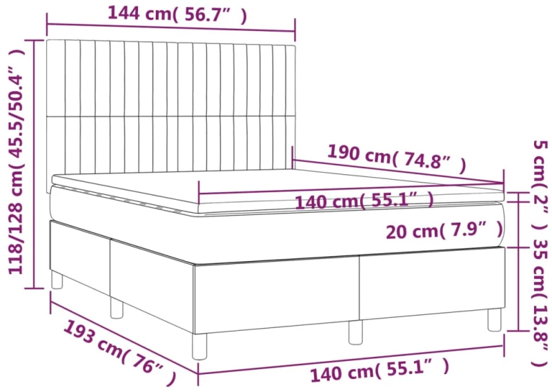 ΚΡΕΒΑΤΙ BOXSPRING ΜΕ ΣΤΡΩΜΑ & LED ΣΚ. ΓΚΡΙ 140X190ΕΚ. ΒΕΛΟΥΔΙΝΟ 3136240