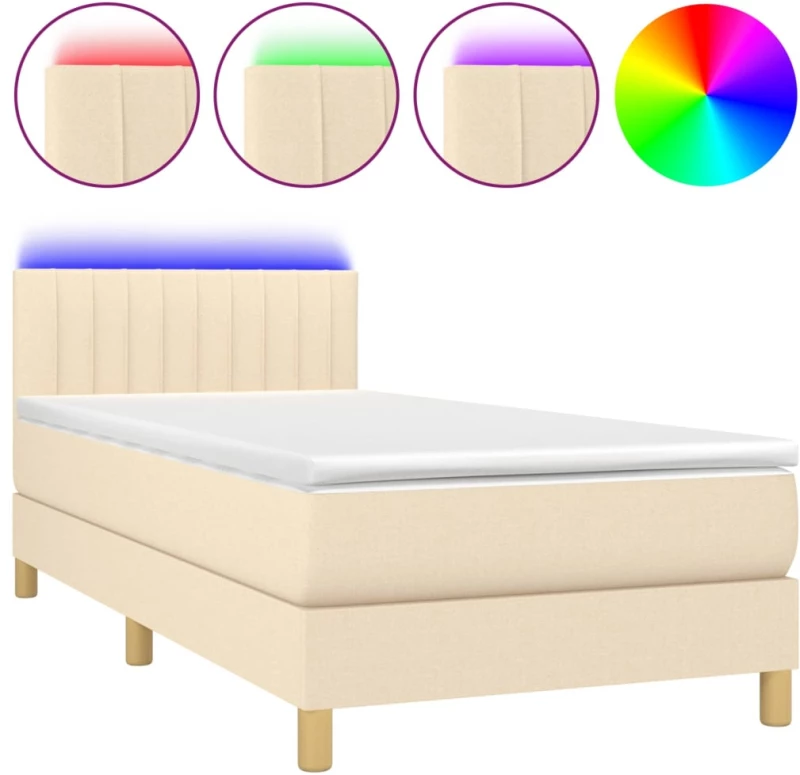 ΚΡΕΒΑΤΙ BOXSPRING ΜΕ ΣΤΡΩΜΑ & LED ΚΡΕΜ 80X200 ΕΚ. ΥΦΑΣΜΑΤΙΝΟ 3133834